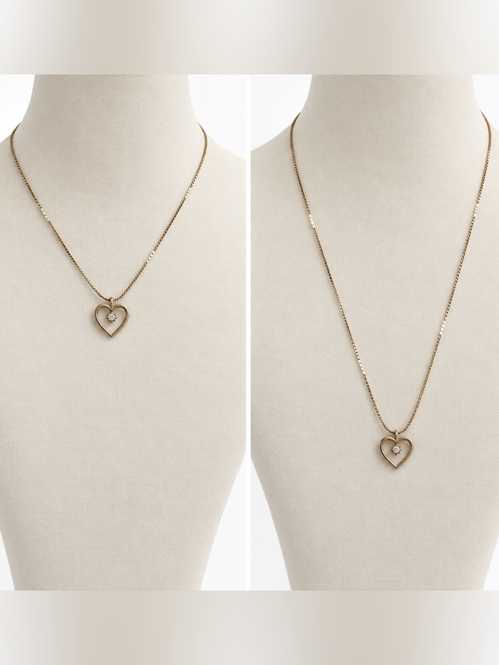 Gold Tone Heart Pendant Necklace Stamped Korea two lengths ONE NECKLACE